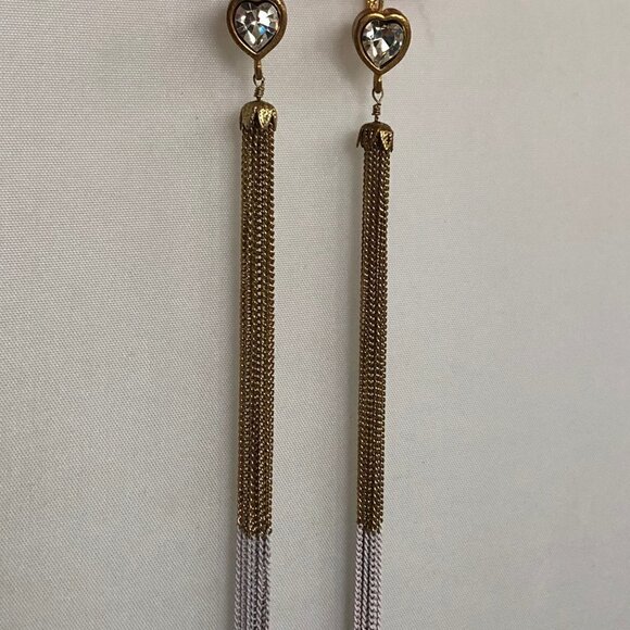 Vintage BETSEY Johnson heart long chain dangle earrings - Picture 5 of 5